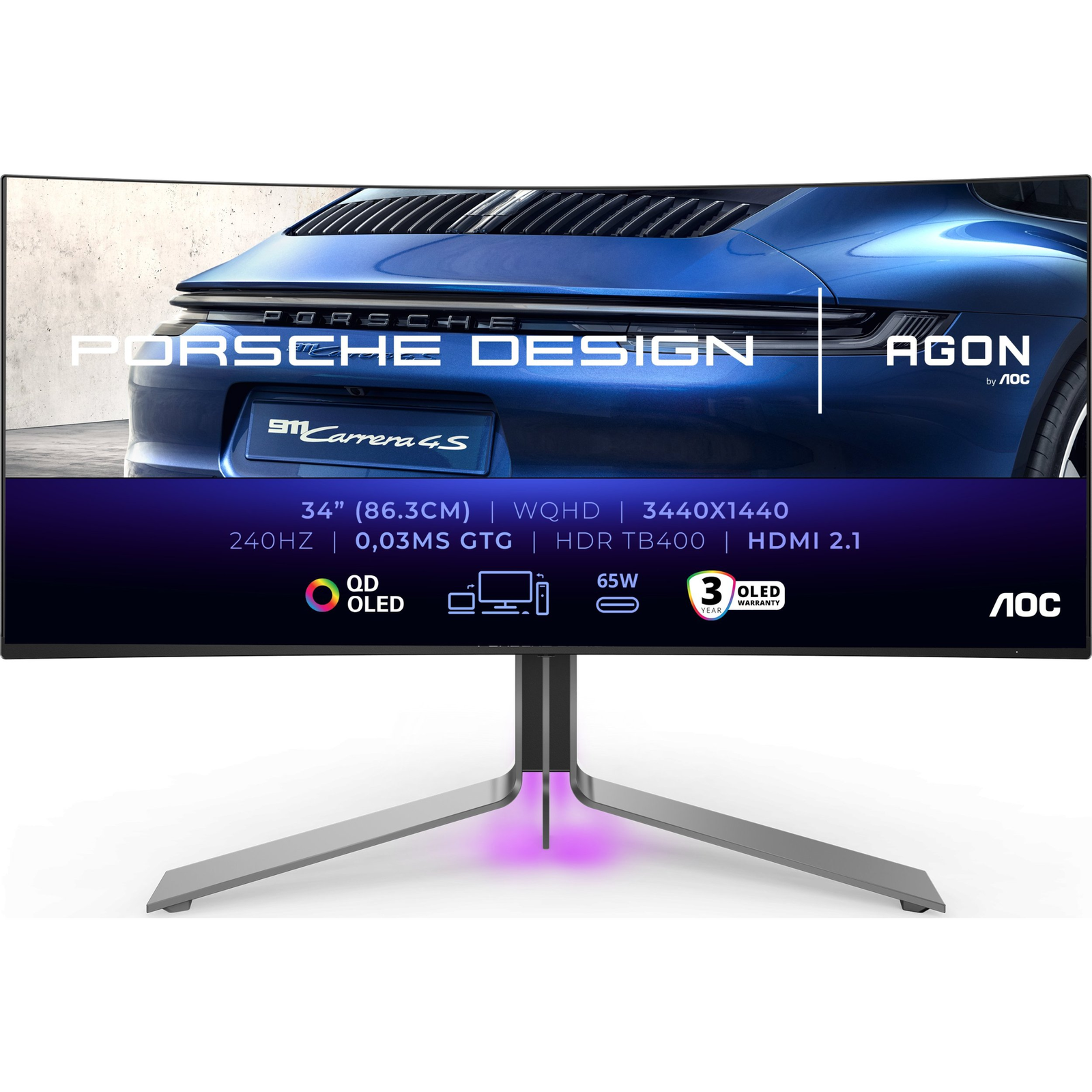 AOC Porsche PD34 34" OLED Curved Gaming Monitor – 3440x1440