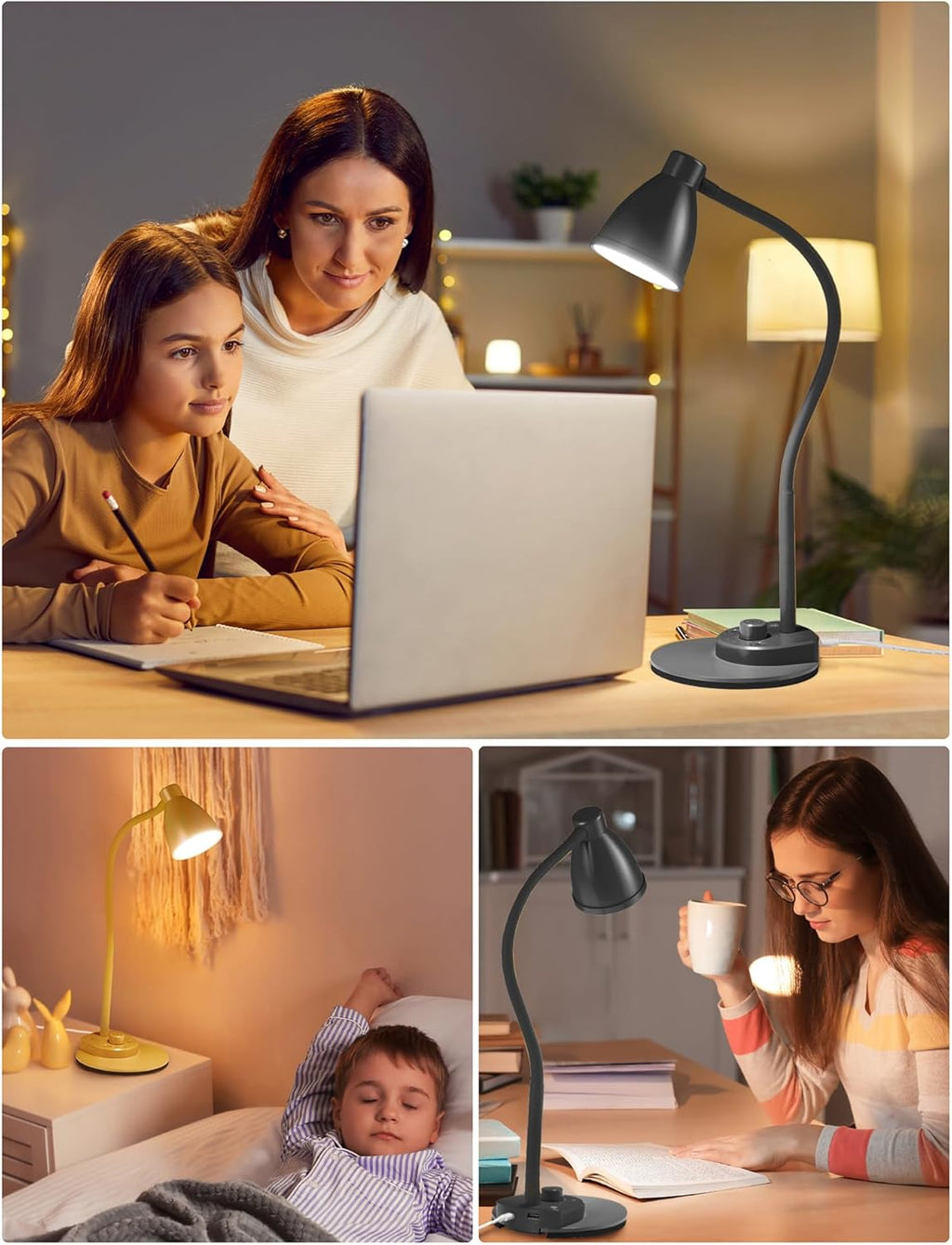 LED Desk Lamp with USB Charging Port 3 Color Modes Dimmable Reading Light Intell