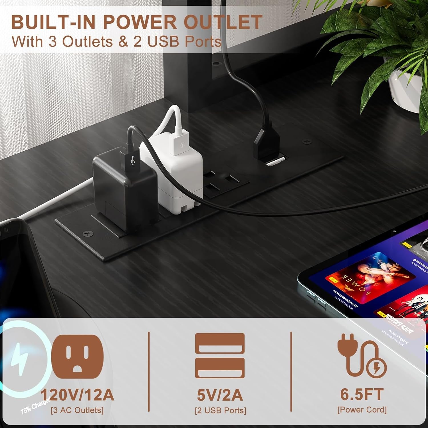 L-Shaped Gaming Desk With Power Outlets Monitor Stand